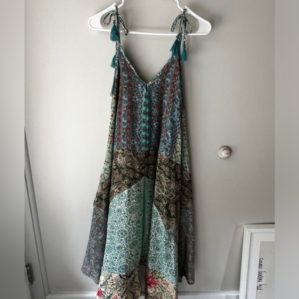 Silky patchwork midi dress size medium